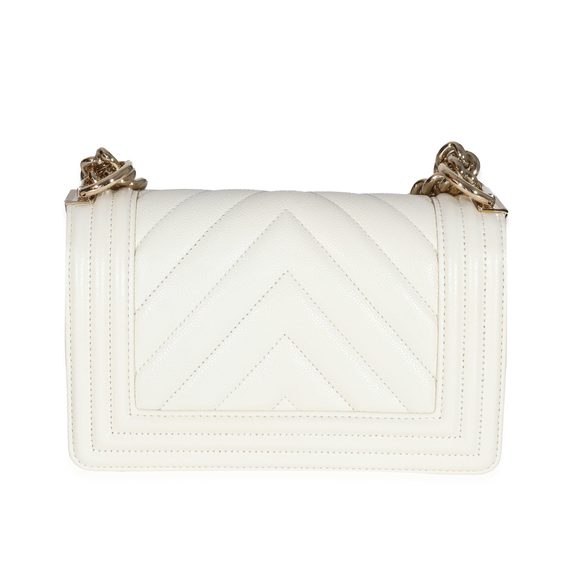 Chanel 23C White Caviar Chevron Small Boy Bag - Picture 3 of 8